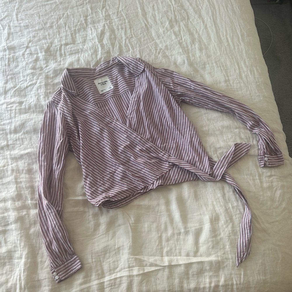Abercrombie & Fitch Pin Striped Wrap Blouse